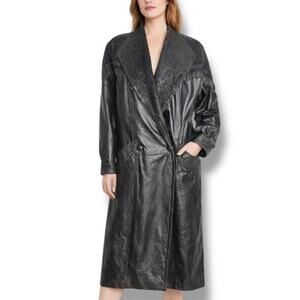 Vintage Wilsons Leather Black Trench Coat Thinsulate Insulated Medium Longline